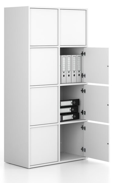Kancelářská skříň FRAME, 8x dveře, 872 x 450 x 1735 mm, PUSH-lock, bílá