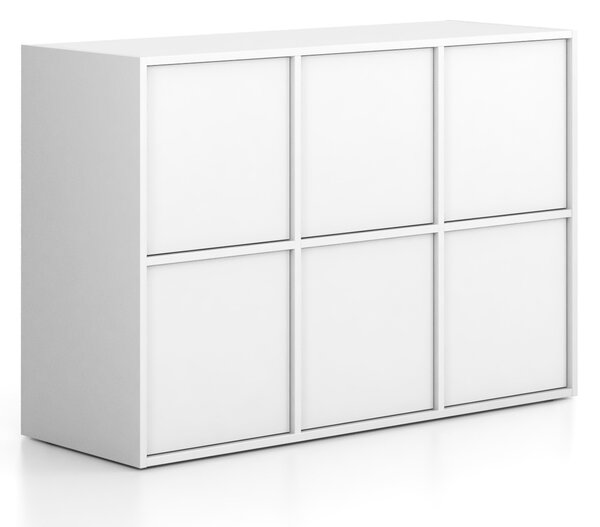 Kancelářská skříň FRAME, nízká, 6x dveře, 1299 x 450 x 881 mm, PUSH-lock, bílá
