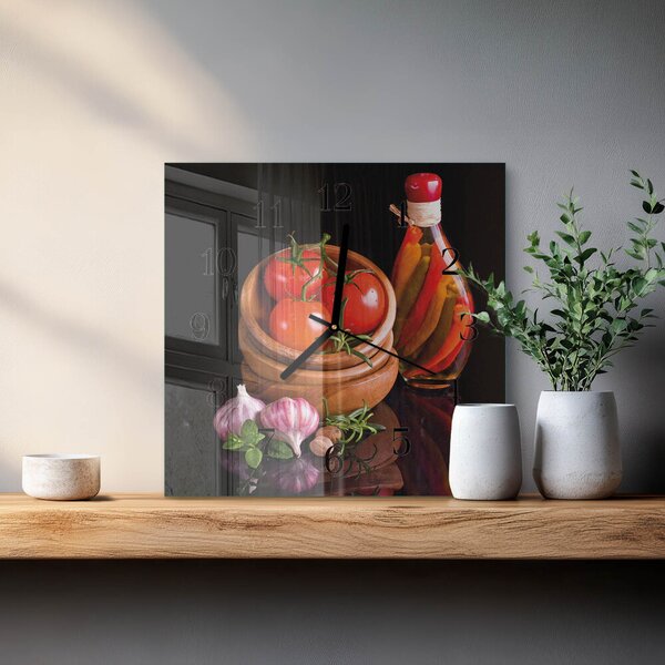 Skleněné hodiny na stěnu Rajčata a česnek zskc-30x30-00181661