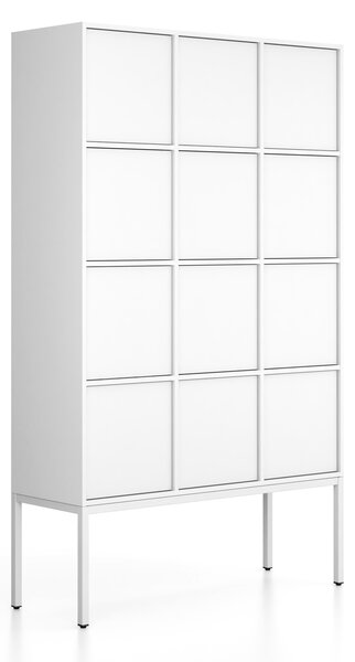 Kancelářská skříň FRAME, bílá podnož, 12x dveře, 1299 x 450 x 2185 mm, PUSH-lock, bílá