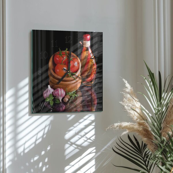 Skleněné hodiny na stěnu Rajčata a česnek zskc-30x30-00181661