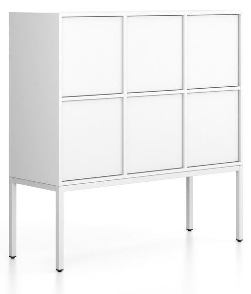 Kancelářská skříň FRAME, nízká, bílá podnož, 6x dveře, 1299 x 450 x 1331 mm, PUSH-lock, bílá