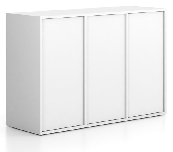Kancelářská skříň FRAME, nízká, 3 dveře, 1299 x 450 x 881 mm, PUSH-lock, bílá