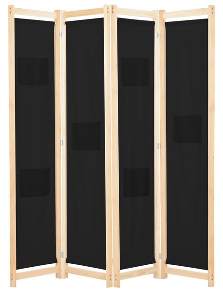 4-dílný paraván - textil - černý | 160x170x4 cm