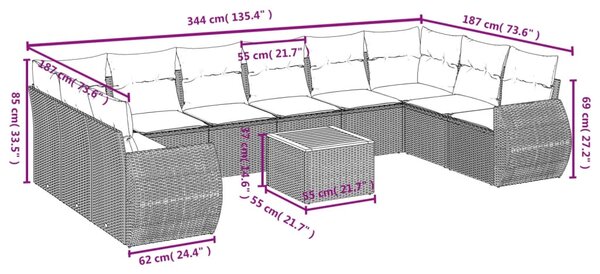 11dílná zahradní sedací souprava s poduškami černá polyratan 3225173