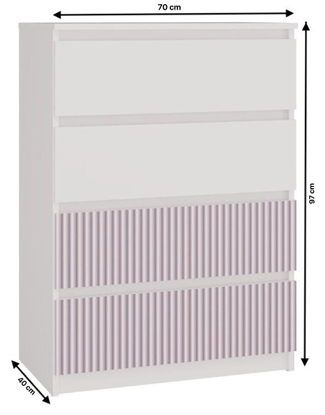 TP Living Dětská komoda MALWA M4 ARTESO bílo-růžová
