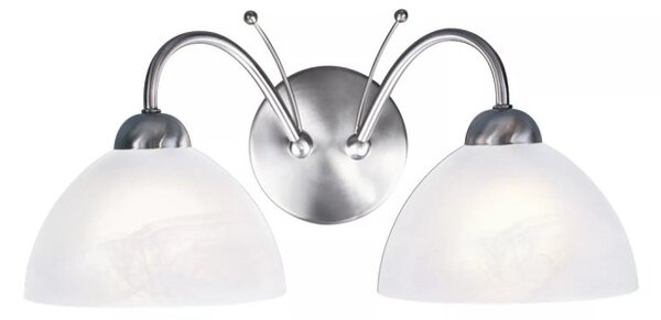 Searchlight 1132-2SS Nástěnná dvojramenná lampa MILANESE SATIN, alabastrové sklo