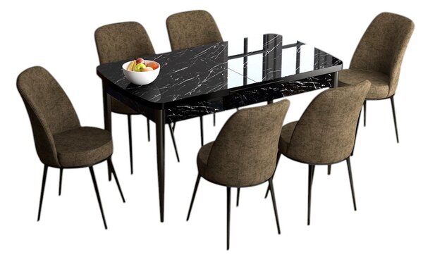 Jídelní set Hana (ořech barokní + hnědá) (pro 6 osob). Akce -25%. 1144625