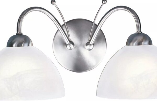 Searchlight 1132-2SS Nástěnná dvojramenná lampa MILANESE SATIN, alabastrové sklo