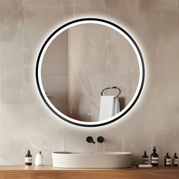 Venti Orion Black zrcadlo 80x80 cm kulatý s osvětlením s vyhřívací podložkou černá 5905951180298