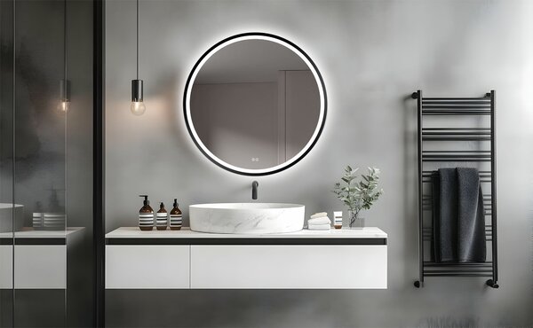 Venti Orion Black zrcadlo 80x80 cm kulatý s osvětlením s vyhřívací podložkou černá 5905951180298