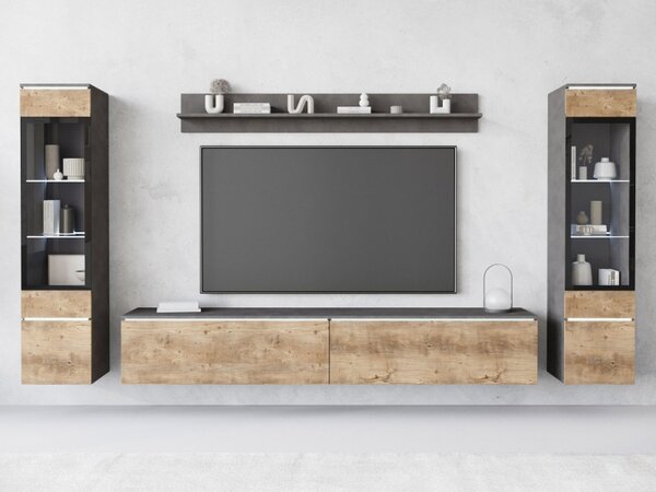 Nábytek do obývacího pokoje Sawoti II, Barva: matera / breslau kaštan, Osvětlení: osvětlení LED - bílé 5903211457234