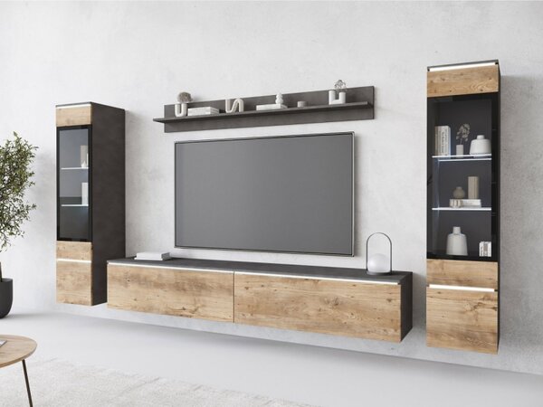 Nábytek do obývacího pokoje Sawoti II, Barva: matera / breslau kaštan, Osvětlení: osvětlení LED - bílé 5903211457234