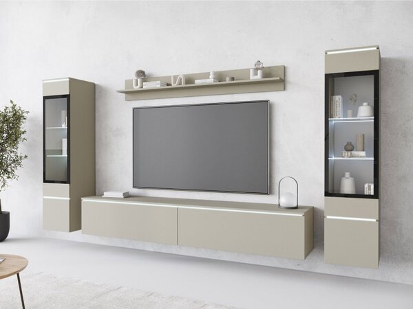 Nábytek do obývacího pokoje Sawoti II, Barva: kašmírová béžová, Osvětlení: osvětlení LED - bílé 5903211457265