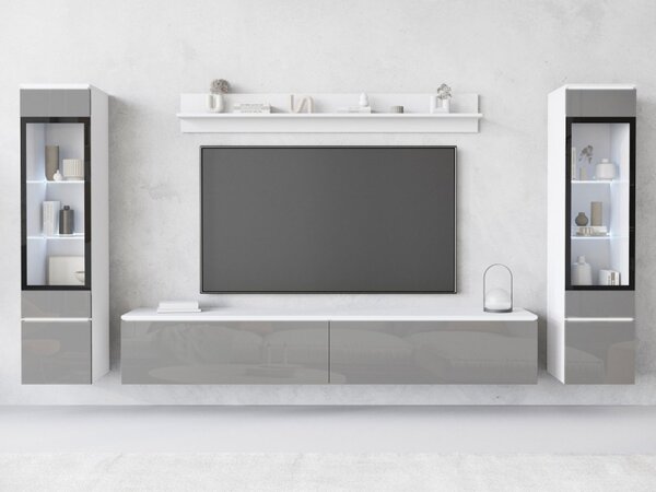 Nábytek do obývacího pokoje Sawoti II, Barva: bílá / šedý lesk, Osvětlení: osvětlení LED - bílé 5903211457272