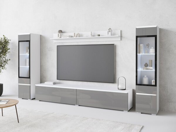 Nábytek do obývacího pokoje Sawoti II, Barva: bílá / šedý lesk, Osvětlení: osvětlení LED - bílé 5903211457272