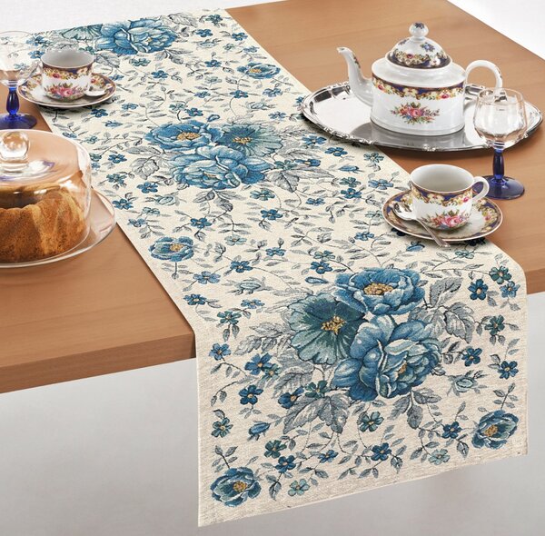Gobelínový běhoun na stůl modré květiny Chenille IT112 Barva Modrá Rozměry 40x130 cm