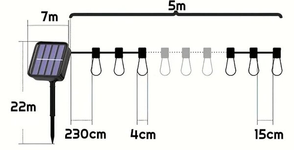 BERGE Zahradní solární girlanda 20 LED 5 metrů Solární žárovky na balkon