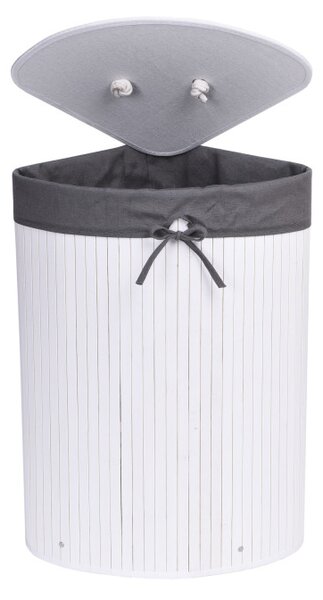 Rohový koš na prádlo 60 l bambusový bílý / šedý
