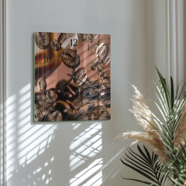 Skleněné hodiny na stěnu Kávová zrna zskc-30x30-00180148