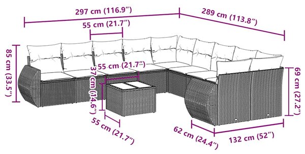 11dílná zahradní sedací souprava s poduškami šedá polyratan 3254259