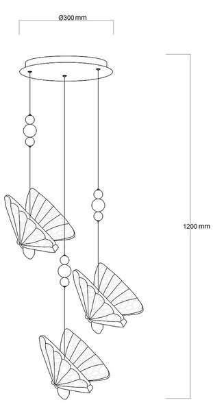 Light Prestige Mariposa závěsné svítidlo 3x24 W průhledná-zlatá LP-1715/3P