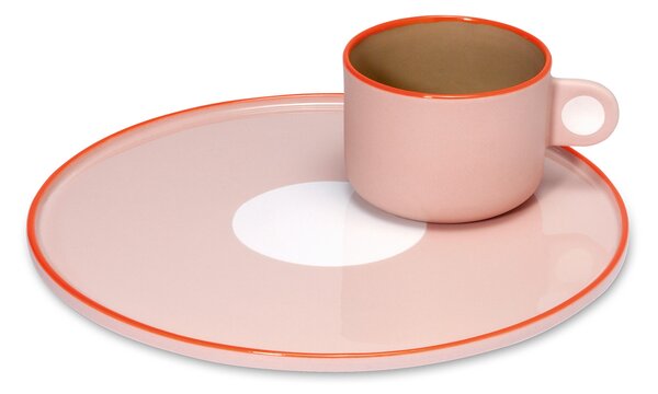 Snídaňový set hrnek a talíř růžový Greta REMEMBER (Barva--růžová)