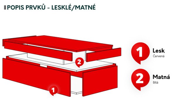 Konferenční stolek Lestirola s osvětlením LED, Barva:: černá / černý lesk 5903211195747
