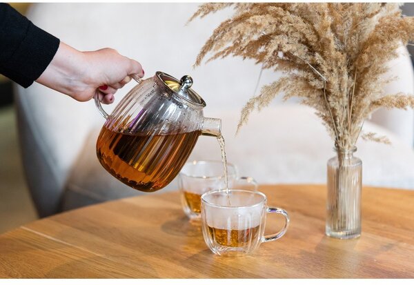 Skleněná konvice na čaj se sítkem v matně stříbrné barvě 1 l Tulip – Vialli Design