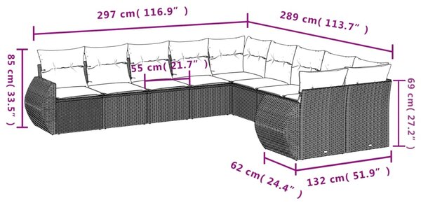 10dílná zahradní sedací souprava s poduškami černá polyratan 3254242