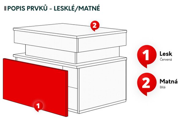Noční stolek Lestirola 1S, Barva:: bíla / bíly lesk 5903211283864