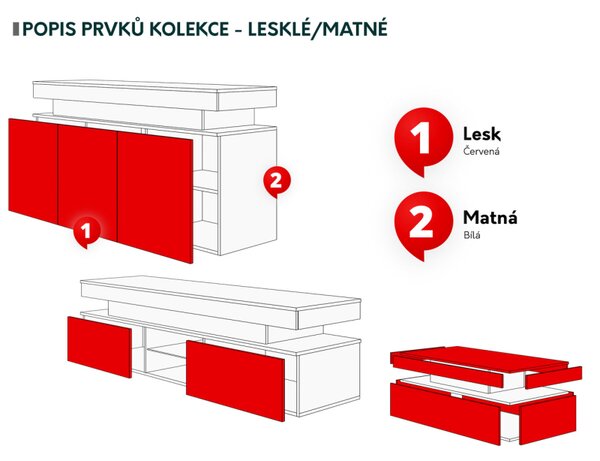 Obývací stěna s biokrbem Lestirola II, Barva:: černá / černý lesk 5903211305740