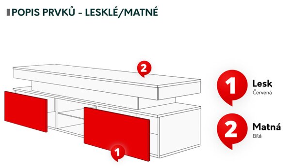 TV stolek/skříňka s LED osvětlením Lestirola 2D 190, Barva:: bíla / bíly lesk 5903211283888