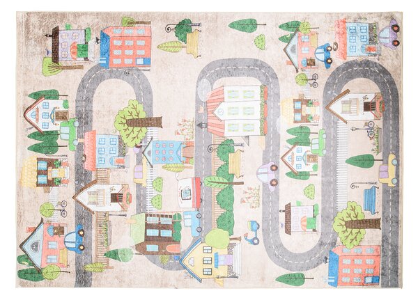 Makro Abra Dětský kusový koberec vhodný k praní BAMBINO 34600 Uličky Město protiskluzový krémový béžový Rozměr: 80x150 cm