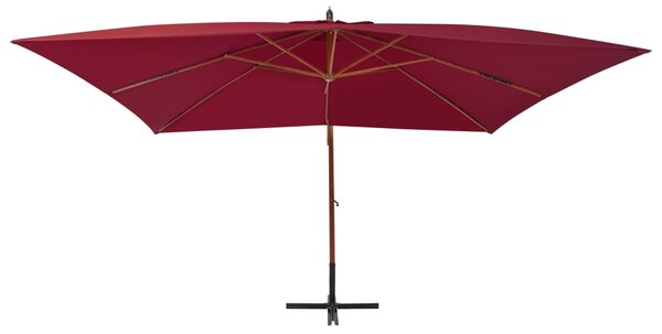 Boční zahradní slunečník s dřevěnou tyčí 400 x 300 cm bordó