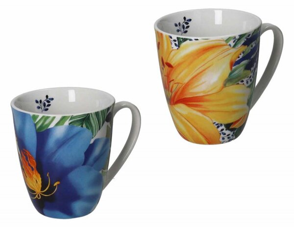 Sada dvou porcelánových hrnků 90 ml GGG BRANDANI (barva - porcelán,oranžový a modrý květ)