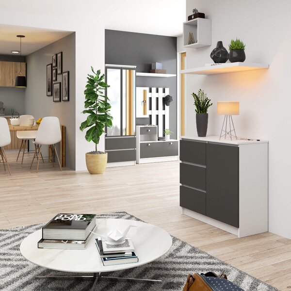 Ak furniture Komoda JERRY K 80 cm 1 dveře 3 zásuvky bílá/šedá