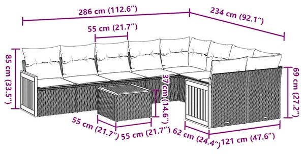 10dílná zahradní sedací souprava s poduškami černá polyratan