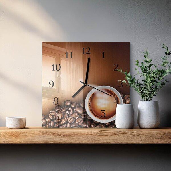 Skleněné hodiny na stěnu Káva zskc-30x30-00181220