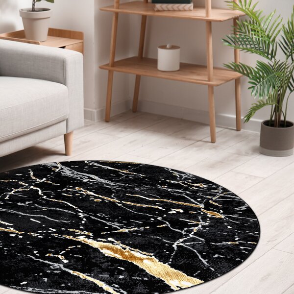 Dywany Łuszczów, Kusový koberec Allure 1963 black/gold kruh, 200x200 (průměr) kruh, černá, kancelář