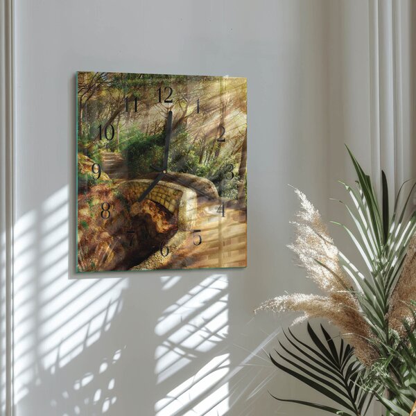 Skleněné hodiny na stěnu Lesní most zskc-30x30-00177745