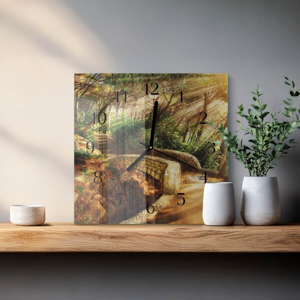 Skleněné hodiny na stěnu Lesní most zskc-30x30-00177745