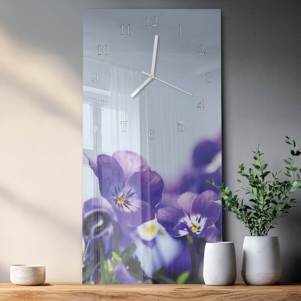 Skleněné hodiny vertikální Květiny zsppb-30x60-00082062