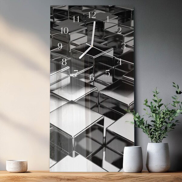 Skleněné hodiny vertikální Kovové kostky zsppb-30x60-00081016