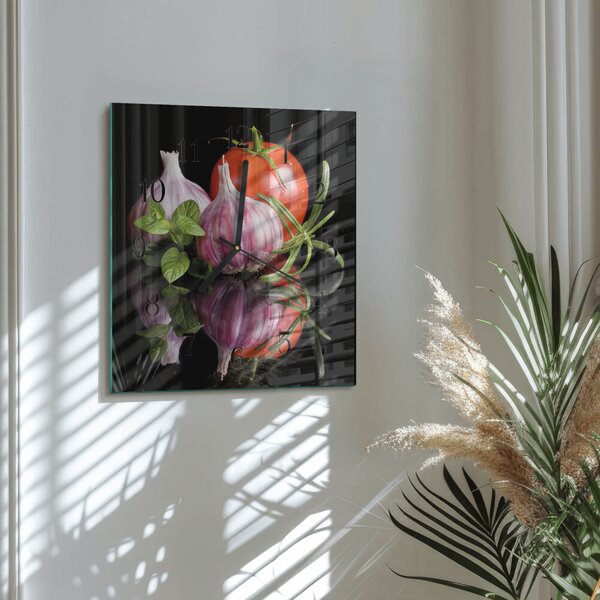 Skleněné hodiny na stěnu Rajčatový česnek zskc-30x30-00183076