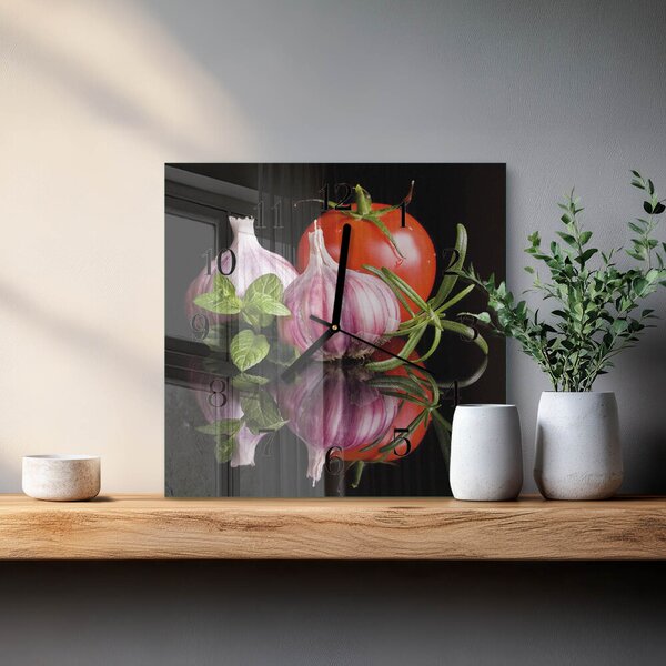Skleněné hodiny na stěnu Rajčatový česnek zskc-30x30-00183076