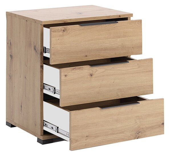 3kraft Noční stolek Teddy 3 zásuvky dub Artisan