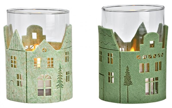 Skleněný svícen GREEN HOUSES 13 cm zelený - různé varianty