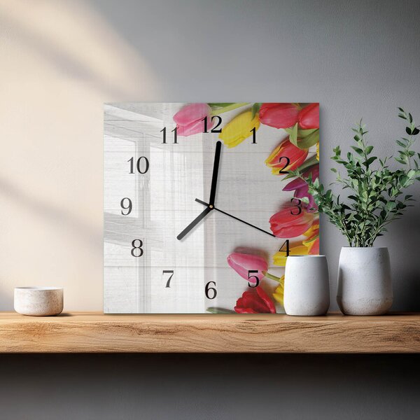 Skleněné hodiny na stěnu Tulipány zskc-30x30-00178962