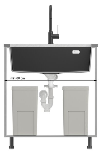 QUADRON Šedý kuchyňský granitový dřez Logan 110, jednokomorový k instalaci pod kuchyňskou desku